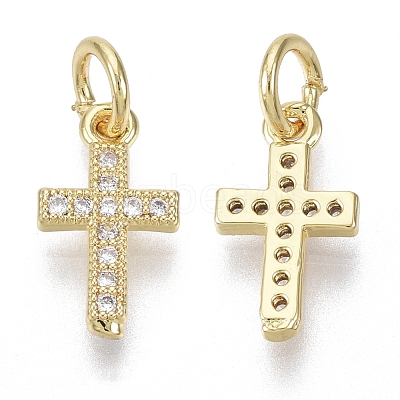 Brass Micro Pave Cubic Zirconia Tiny Cross Charms ZIRC-R109-024B-G-NF-1