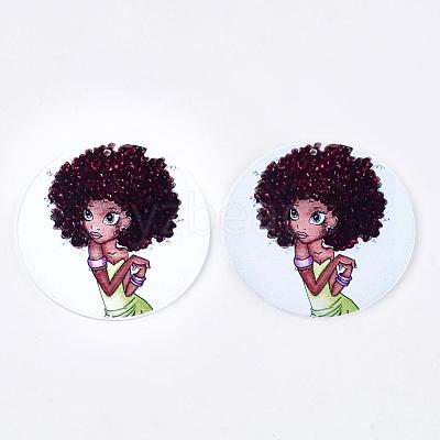 Printed Wooden Big Pendants WOOD-S048-20-1