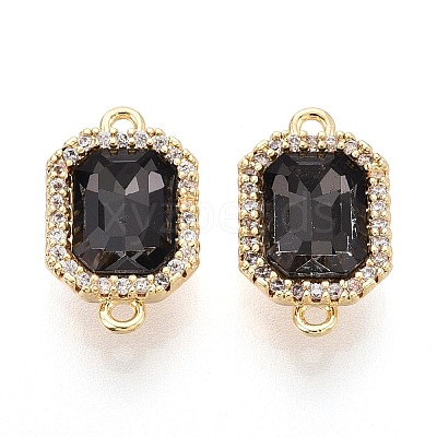 Brass Micro Pave Clear Cubic Zirconia and Glass Connector Charms X-KK-N287-28G-1