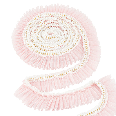 4 Yards Polyester Pleated Lace Trim OCOR-WH0085-42B-1
