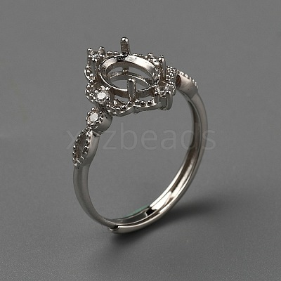 Adjustable 925 Sterling Silver Micro Pave Cubic Zirconia Oval Ring Component STER-WH0007-05P-1