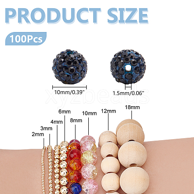 100Pcs Pave Disco Ball Beads RB-PH0001-28-1