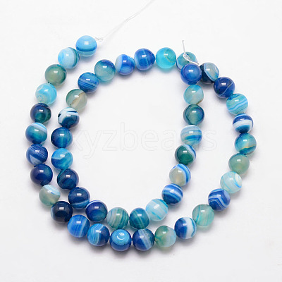 Natural Striped Agate/Banded Agate Bead Strands X-G-K166-13-6mm-06-1