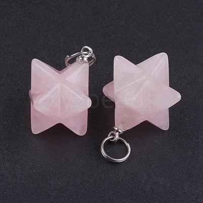 Natural Rose Quartz Pendants G-E398-02L-1