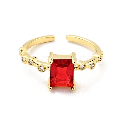 Cubic Zirconia Rectangle Open Cuff Ring RJEW-G255-01G-1