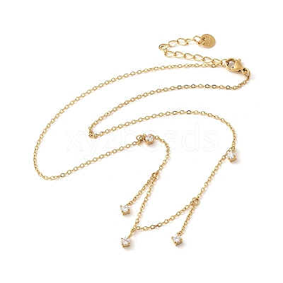 304 Stainless Steel Clear Cubic Zirconia Tassel Necklaces for Women NJEW-U031-10G-1