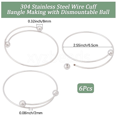 6Pcs Adjustable 304 Stainless Steel Wire Cuff Bangle Making MAK-BBC0001-24C-P-1