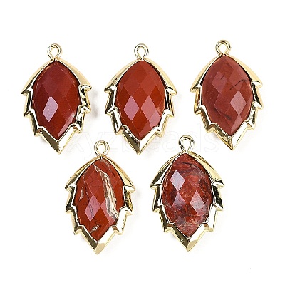 Natural Red Jasper Faceted Leaf Pendants G-I375-04G-16-1