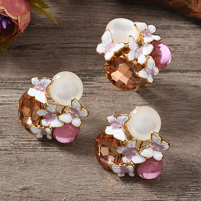 Elegant Vintage Flower Alloy Enamel Stud Earrings & Rings Sets XH9844-1