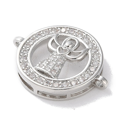 Rack Plating Brass Micro Pave Clear Cubic Zirconia Connector Charms KK-Z039-35P-1
