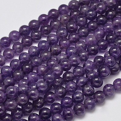 Natural Amethyst Round Bead Strands G-M304-18-8mm-1