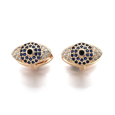 Medium Blue Cubic Zirconia Horse Eye Hinged Hoop Earrings EJEW-G321-22G-1