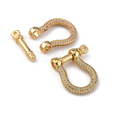 Brass Micro Pave Clear Cubic Zirconia D-Ring Anchor Shackle Clasps ZIRC-S066-052-NF-1