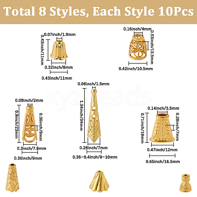 80Pcs 8 Styles Alloy Bead Cone & Bead Caps FIND-SP0020-74-1