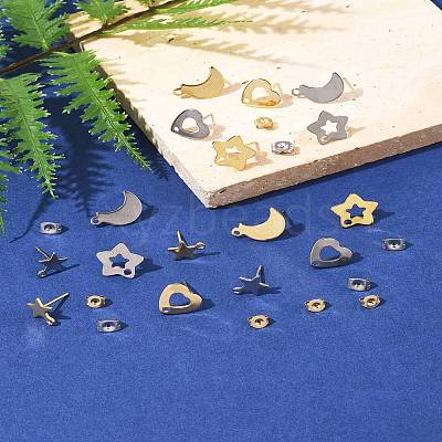 16Pcs 8 Styles 304 Stainless Steel Stud Earring Findings STAS-FS0001-86-1