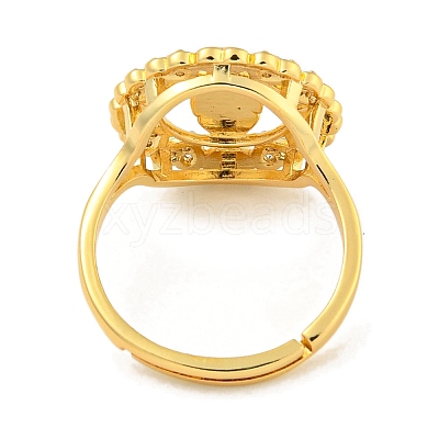 Flat Round with Saint & Heart Rack Plating Brass Micro Pave Cubic Zirconia Adjustable Rings RJEW-I105-04G-10-1