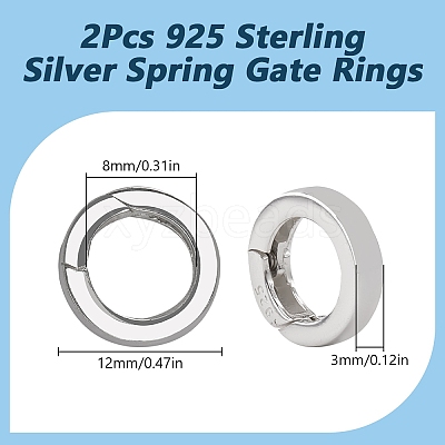 2Pcs 925 Sterling Silver Spring Gate Rings STER-SC0001-36A-1