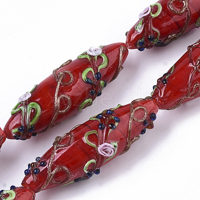 Handmade Gold Sand Lampwork Beads Strands LAMP-T007-02E-1
