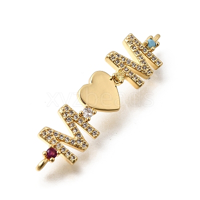 Mother's Day Brass Micro Pave Cubic Zirconia Mom Heart Connector Charms KK-Z155-03G-02-1