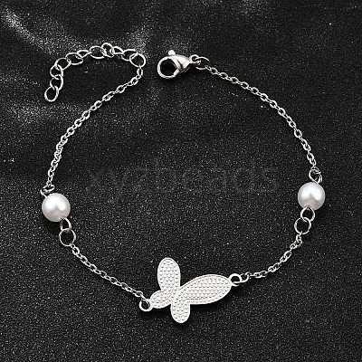 304 Stainless Steel Butterfly Link Bracelets BJEW-C098-01D-P-1