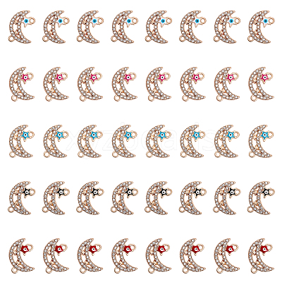 40Pcs 5 Colors Moon Alloy Enamel Connector Charms ENAM-CA0001-55-1