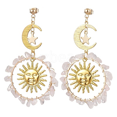 Vintage Natural Rose Quartz Ear Studs EJEW-JE05807-02-1