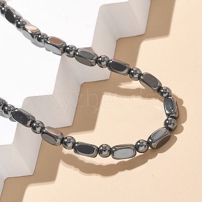 Round Cuboid Synthetic Non-Magnetic Hematite Beaded Necklaces NJEW-R020-05-1