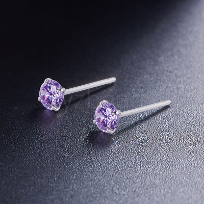 Rhodium Plated 925 Sterling Silver Four Pronged Ear Studs JE420D-02-1