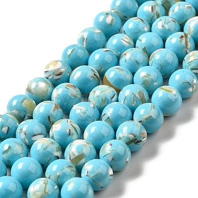 Synthetic Turquoise and Sea Shell Assembled Beads Strands G-D482-01B-07-1