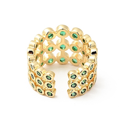 Micro Pave Green Cubic Zirconia Cuff Rings X-RJEW-G262-02G-1