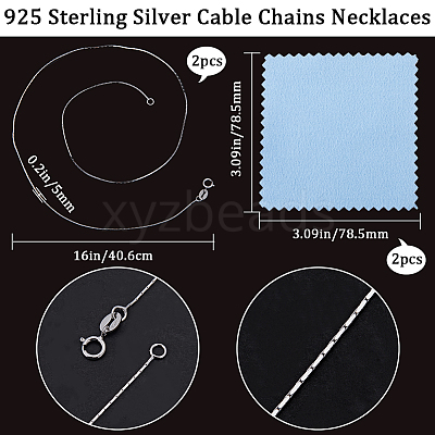 Anti-Tarnish 2Pcs Rhodium Plated 925 Sterling Silver Boston Link Chain Necklaces Set STER-BBC0006-13A-1