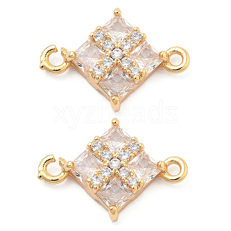 Brass Clear Cubic Zirconia Connector Charms KK-G516-07G-1