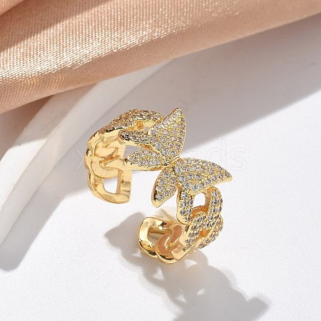 Brass Micro Pave Clear Cubic Zirconia Cuff Rings for Women RJEW-U041-02G-1