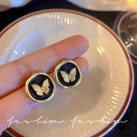 Vintage Butterfly Stainless Steel Enamel Stud Earrings for Women IL3375-1-1