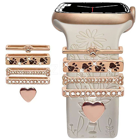 5Pcs 5 Style Rectangle Alloy Watch Band Charms Set with Crystal Rhinestone PW-WG74689-07-1