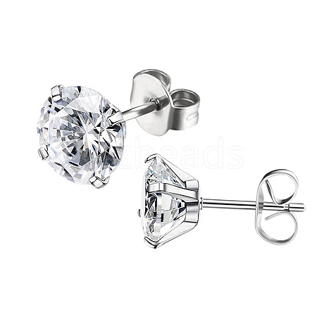 Stainless Steel Micro Pave Clear Cubic Zirconia Stud Earrings PW-WG005C9-05-1