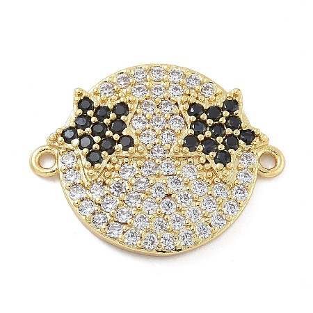 Rack Plating Brass Micro Pave Clear Cubic Zirconia Flat Round Connector Charms KK-A234-040G-02-1