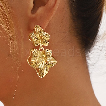 Maple Leaf Alloy Dangle Stud Earrings EJEW-L096-001G-1