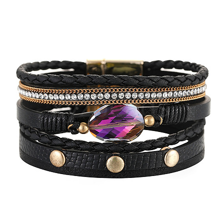 Weave Leather Cord Multi-strand Bracelets for Women WGADFC2-01-1