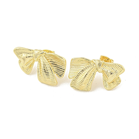 Bowknot Rack Plated Brass Stud Earrings for Women EJEW-Z051-08G-1