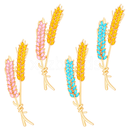4Pcs 2 Colors Wheat Alloy Rhinestone Brooches for Backpack Clothes JEWB-HY0001-48-1