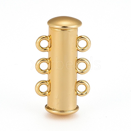 3-Strands 6-Holes Tube Brass Magnetic Slide Lock Clasps X-KK-D473-G-NF-1