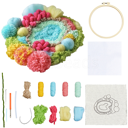 DIY Coaster Punch Needle Embroidery Starter Kits for Beginners DIY-WH20095-003B-1