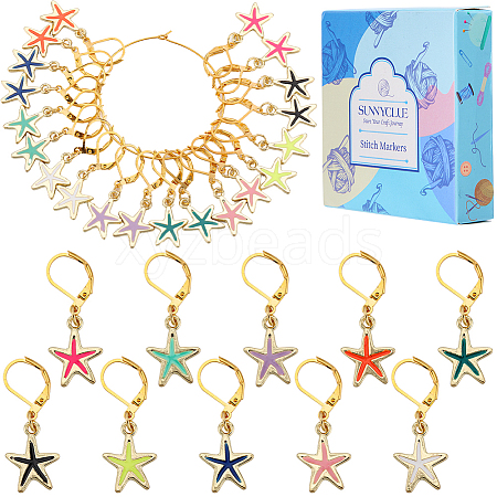 Starfish Alloy Enamel Pendant Decorations HJEW-SC00051-1