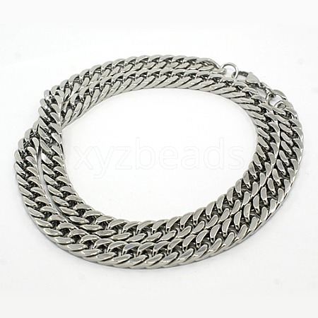 Tarnish Resistant 201 Stainless Steel Cuban Link Chain Necklaces NJEW-F039-23-1