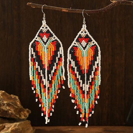 Bohemian Style Geometric Glass Bead Tassel Earrings for Women NA5145-1-1