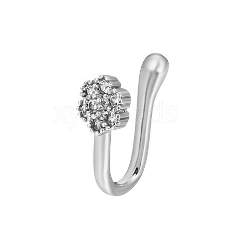 Flower Brass Micro Pave Clear Cubic Zirconia Clip-on Nose Septum Rings WG32032-03-1