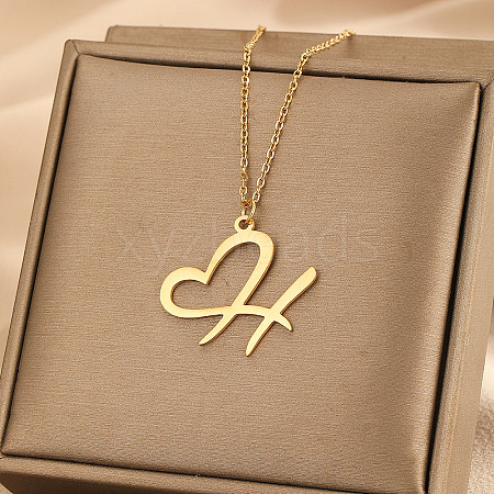 304 Stainless Steel Heart Initial Pendant Necklaces for Women Men FS-WG51A4F-21-1
