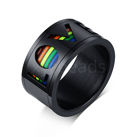 Rainbow Color Pride Flag Word Love Rotating Enamel Finger Ring RABO-PW0001-034B-1