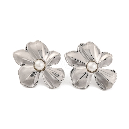 304 Stainless Steel with Plastic Imitation Pearl Stud Earrings for Women EJEW-Z057-04P-1